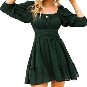 EXLURA Women's Lantern Sleeve Tie Back Dress Size M